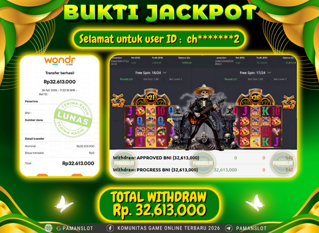 Selamat kepada Member PAMANSLOT Games Wild Bandito : ch*******2