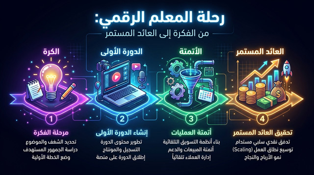 خارطة طريق بيع كورسات إلكترونية عربي — من الفكرة الأولى للدخل المستمر المتكرر 2026