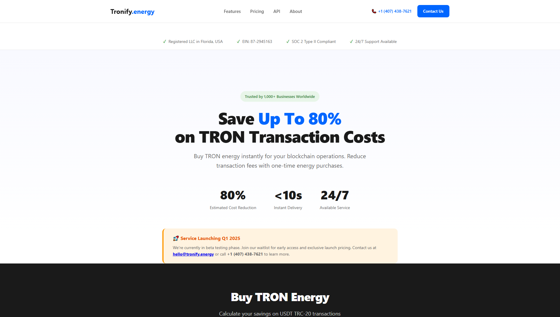 Forensic screenshot of tronify.energy showing the phishing page layout