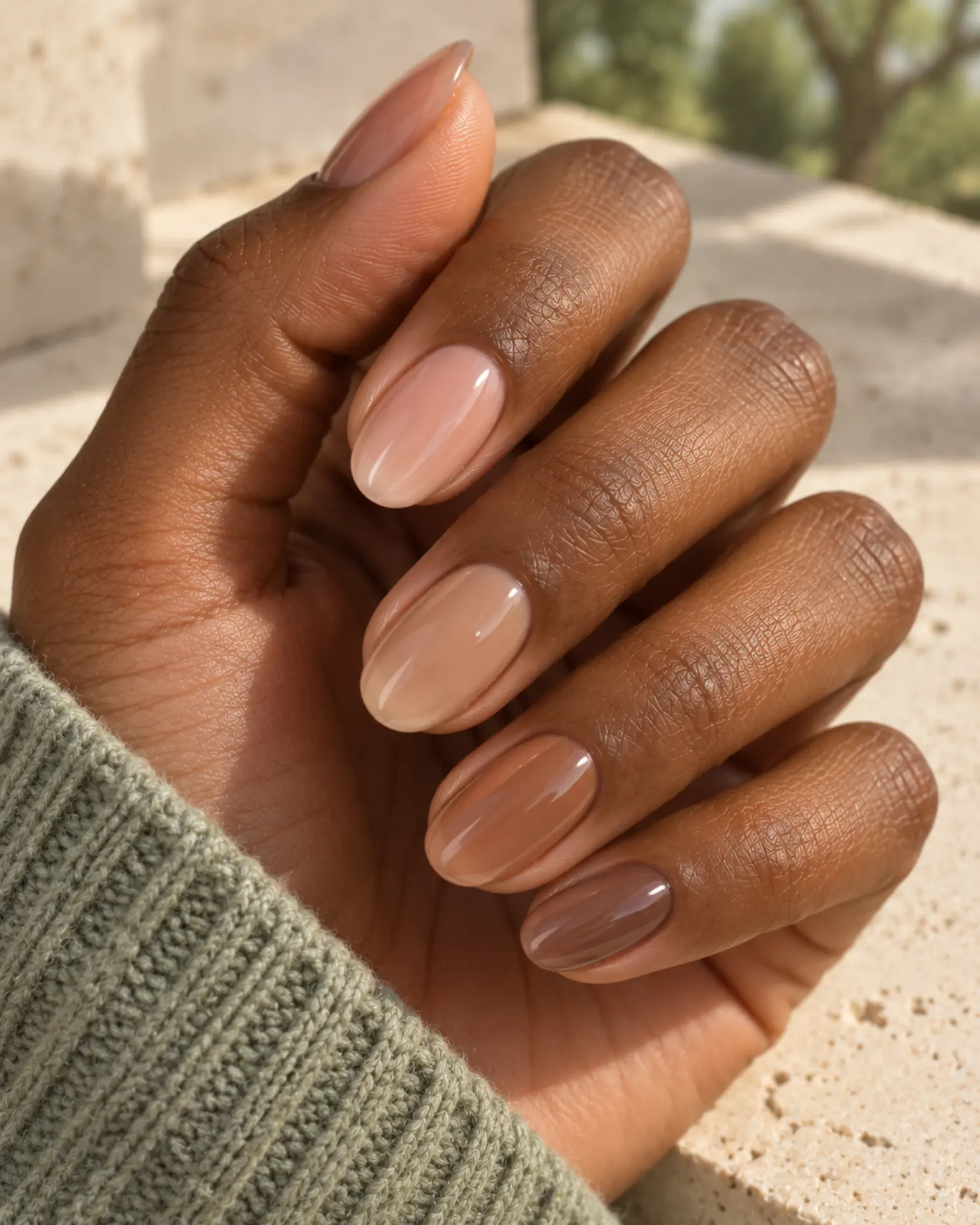 Pink Beige to Caramel Nude Tonal Mix manicure inspiration for nude nail ideas