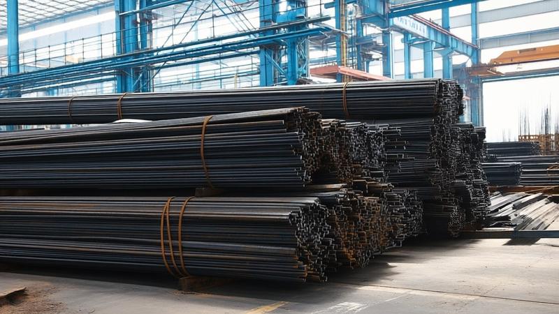 Tata Steel TMT bars stacked at construction warehouse