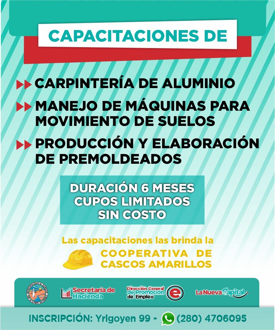 Rawson: Municipio y Cooperativa de Trabajo «Cascos Amarillos» brindarán capacitaciones de oficio