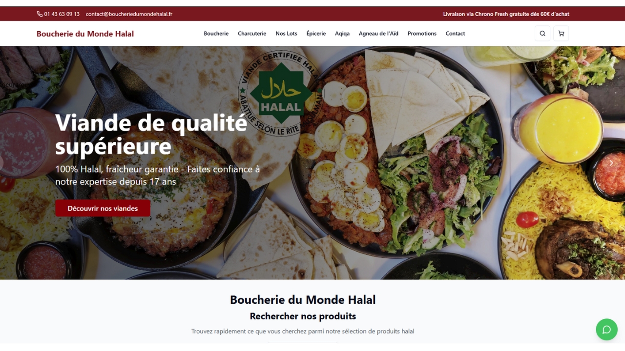 Capture d'écran du site Boucherie du Monde Halal - Les Lilas (93)