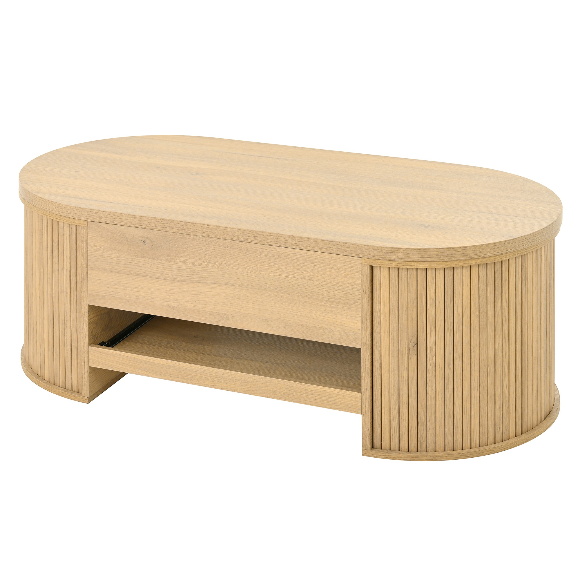 Meuble TV Naturel, Rangement, Gestion des Câbles, Étagères Réglables, Plan Relevable, Étagère Extractible - Panneau composite de fibres de bois à densité - 110x55.5x40cm 3