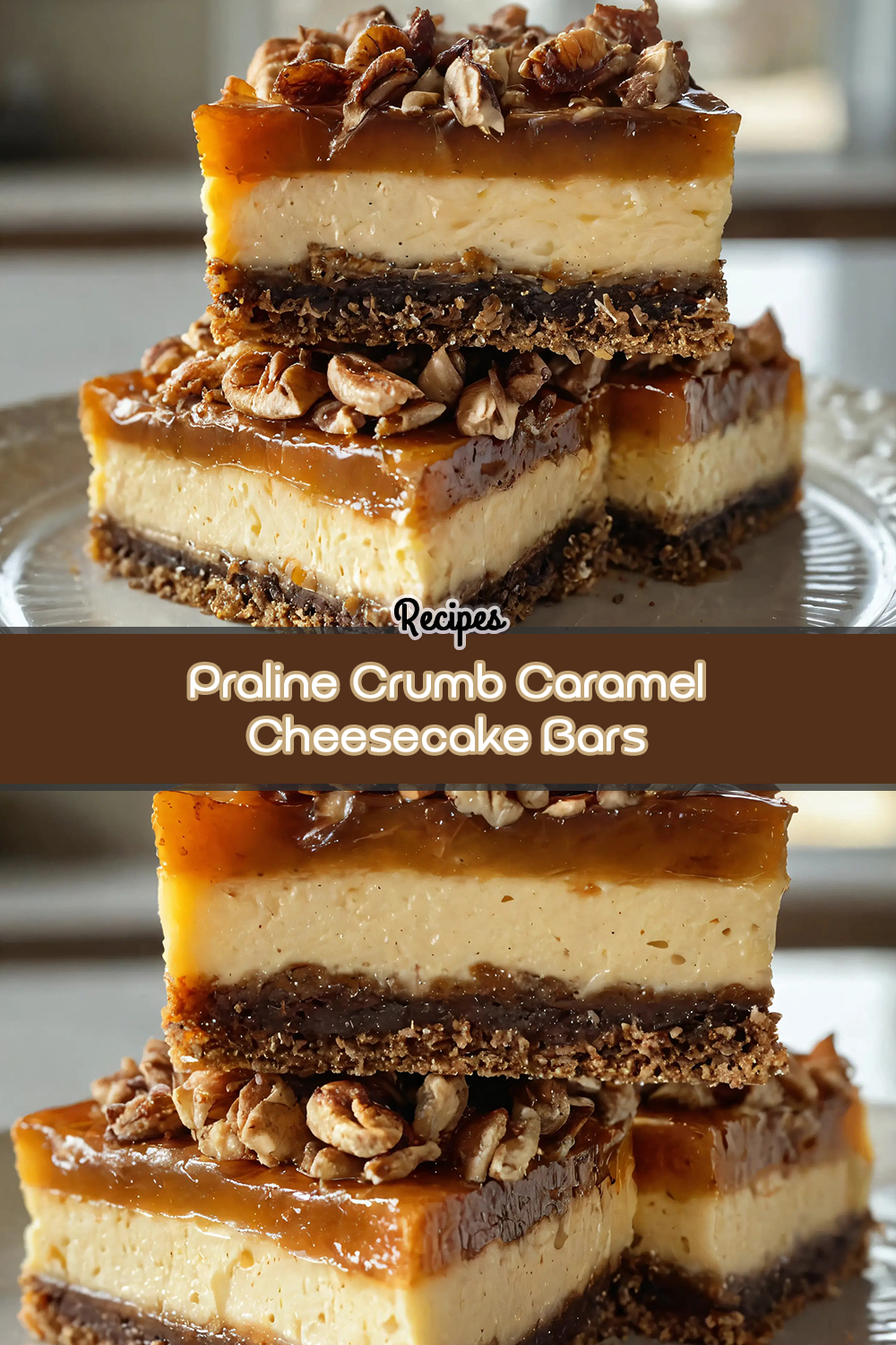 Praline Crumb Caramel Cheesecake Bars