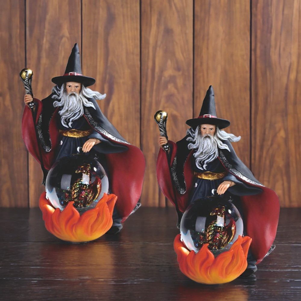 2-PC Gift Set 8.25″H Wizard Glitter Snow Globe Ornament Home Decor Unique Gift