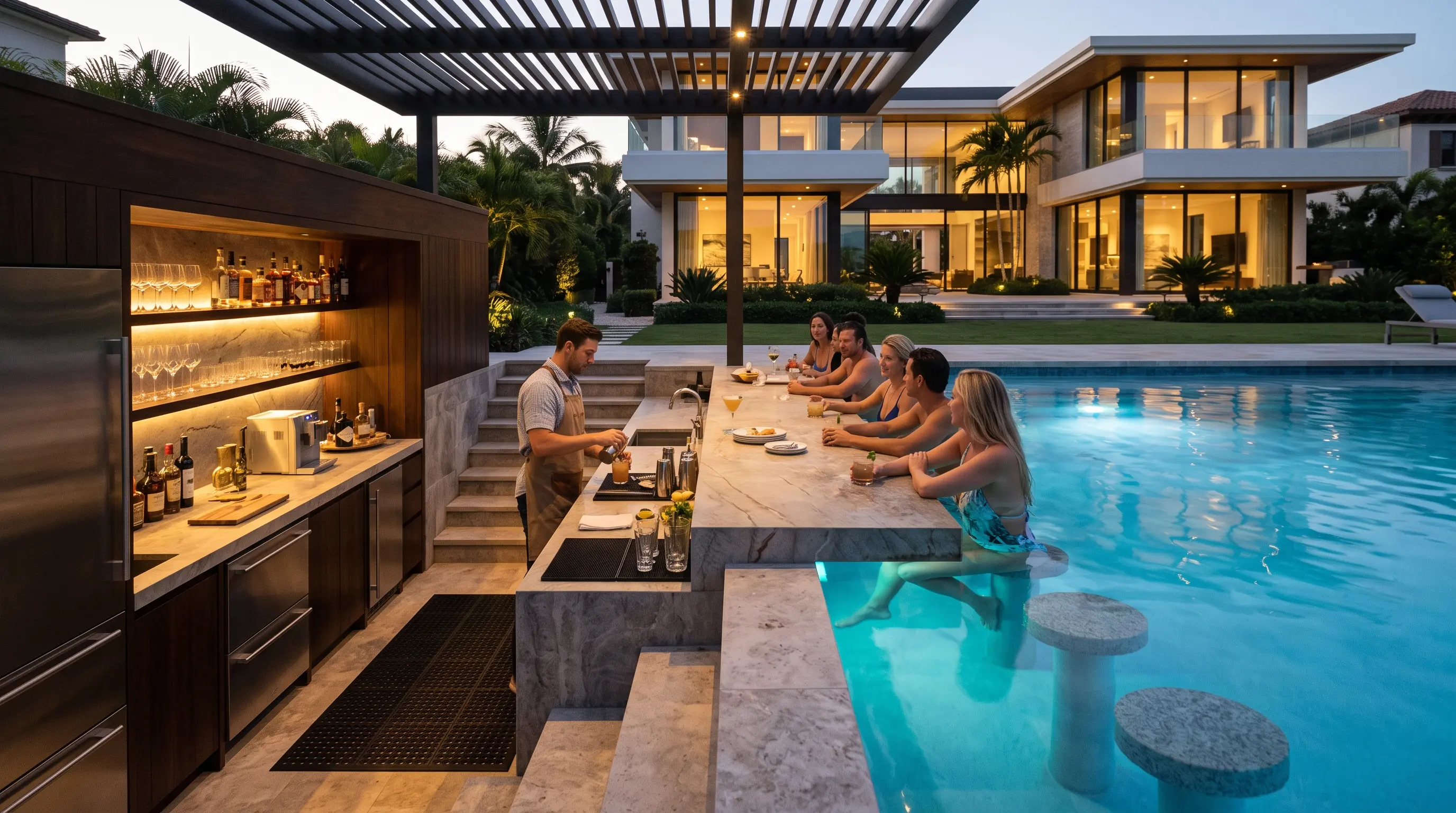 Swim-Up Sunken Kitchens Wet Bar