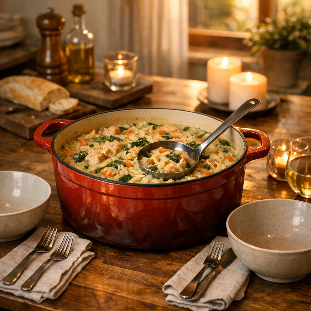 Creamy Chicken Orzo One Pot Recipe finished dish