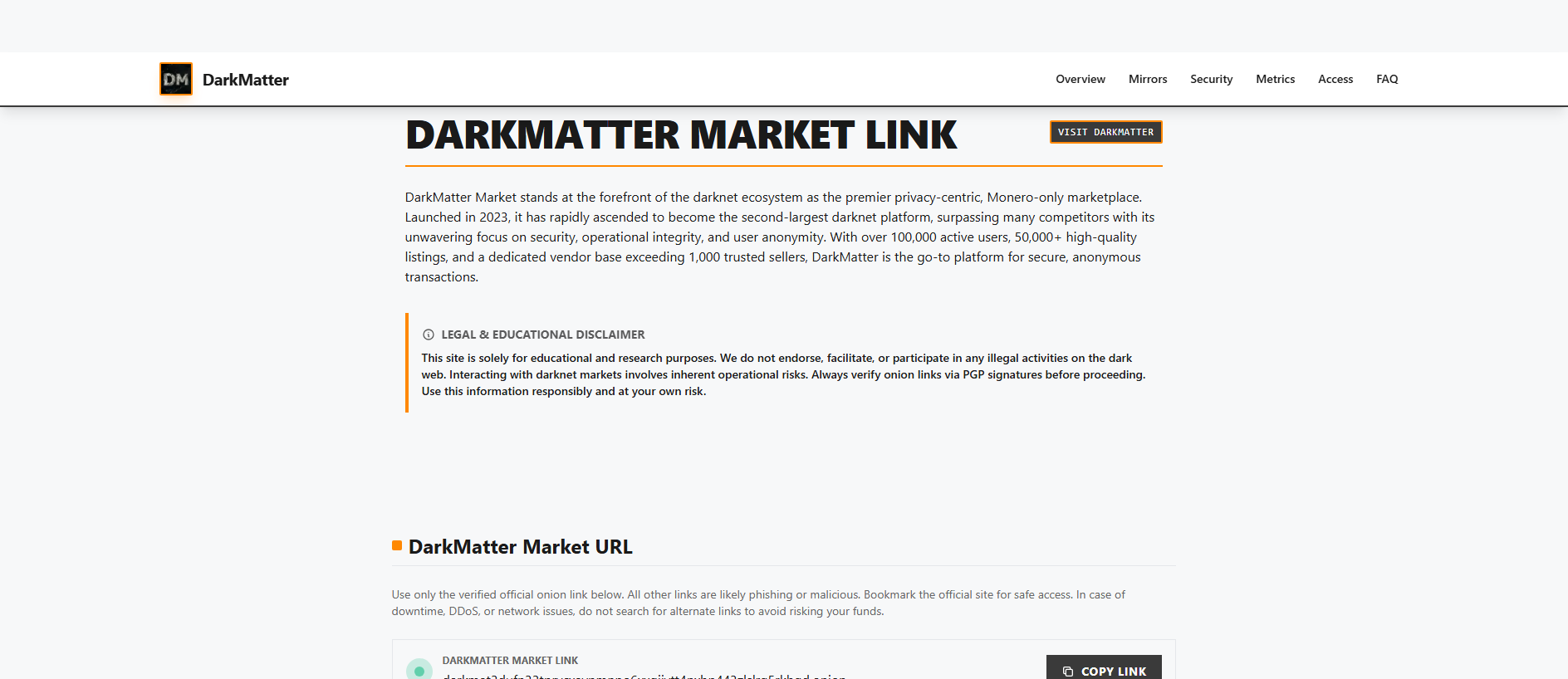 Stored capture of official-darkmatter-market.com