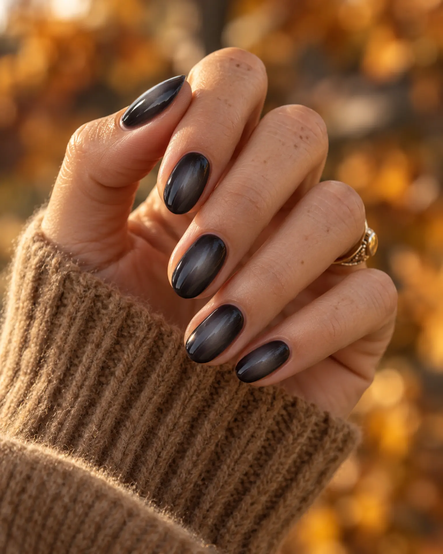 Black Tonal Aura Fade manicure inspiration for black nail ideas