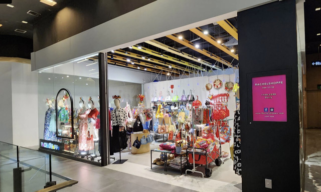 Rachelshoppe storefront displaying colourful fashion, accessories and gift items at Orchard Central