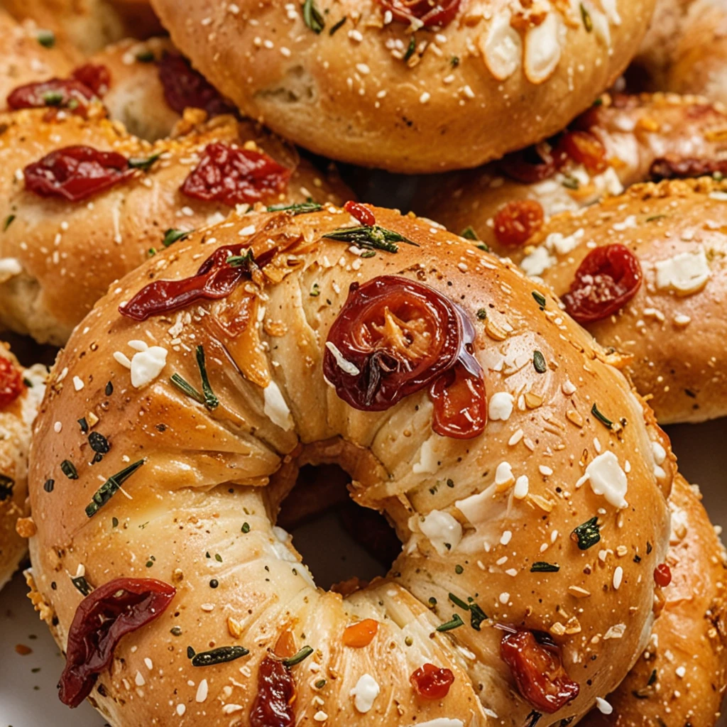 Sourdough Sun-Dried Tomato Bagels with Herbs and Cheese