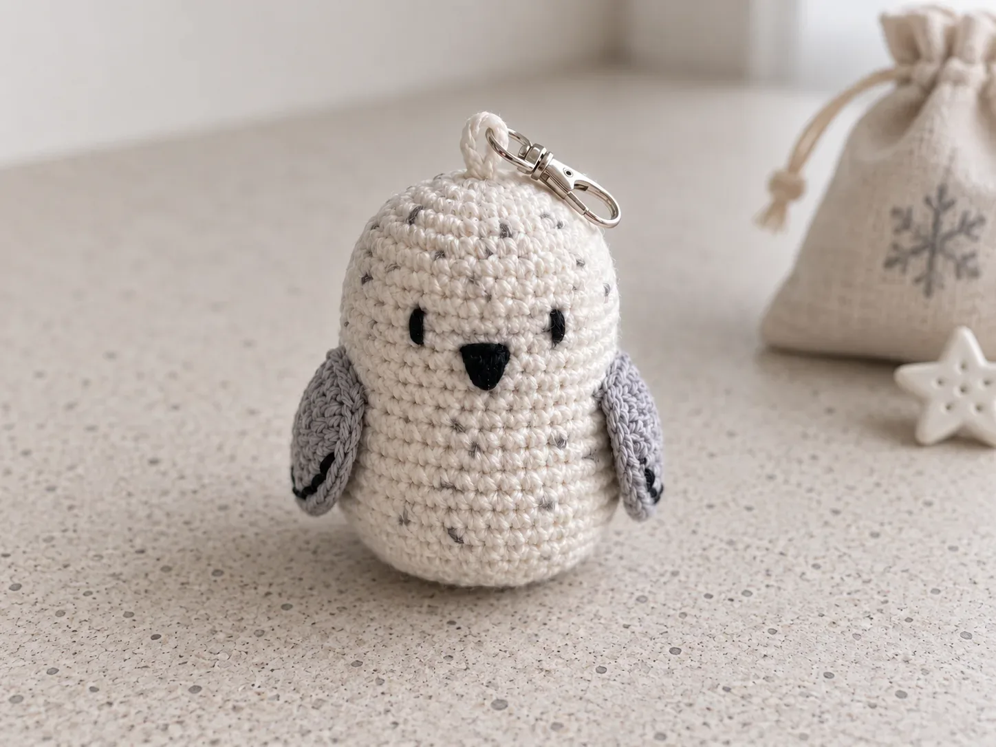 Snowy Owl Pocket Plush finished crochet project