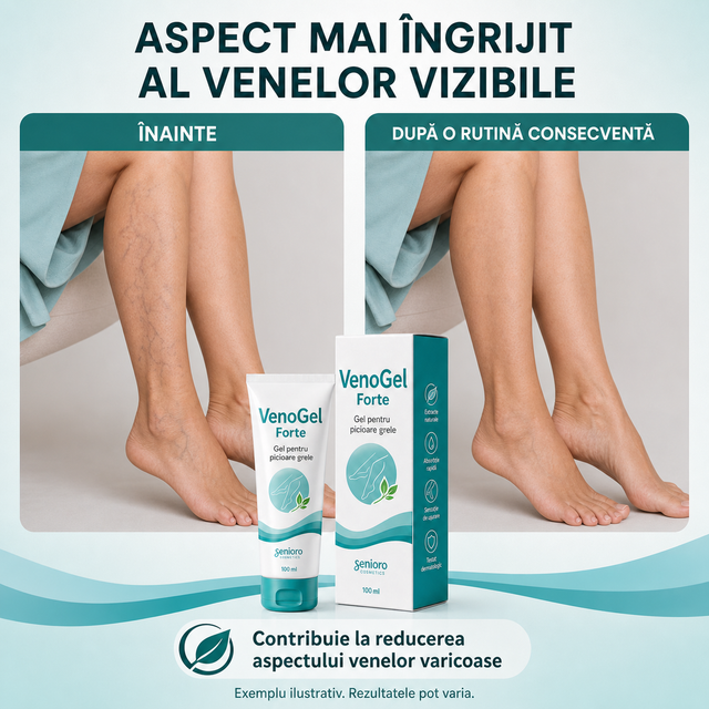 Exemplu ilustrativ înainte și după folosirea consecventă a VenoGel Forte