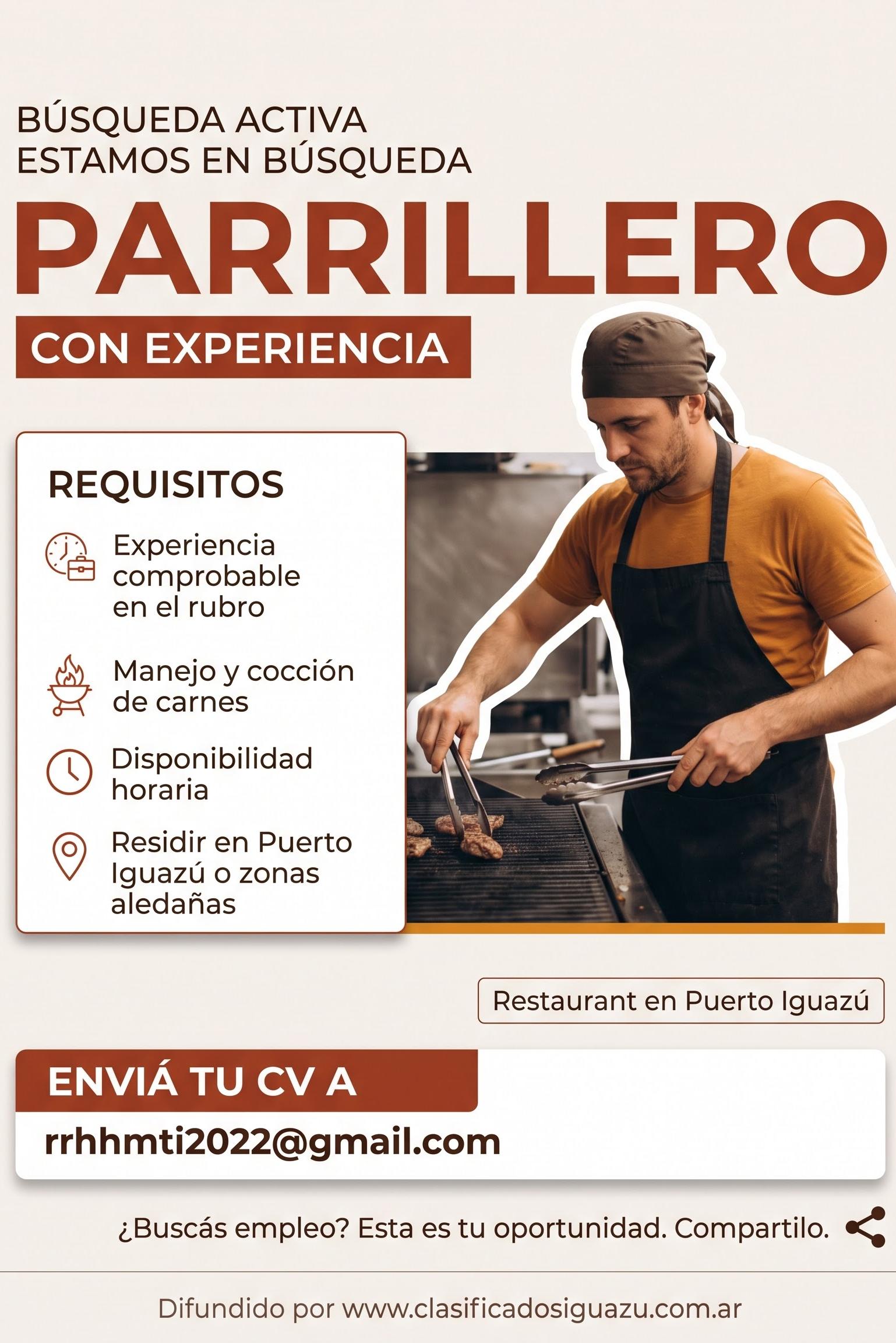 Se Busca Parrillero con Experiencia en Puerto Iguazú