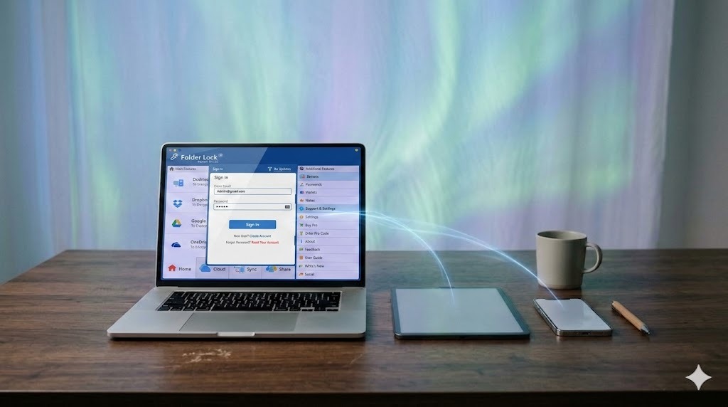 Multiple devices illustrating cross platform synchronization between Windows and Mac