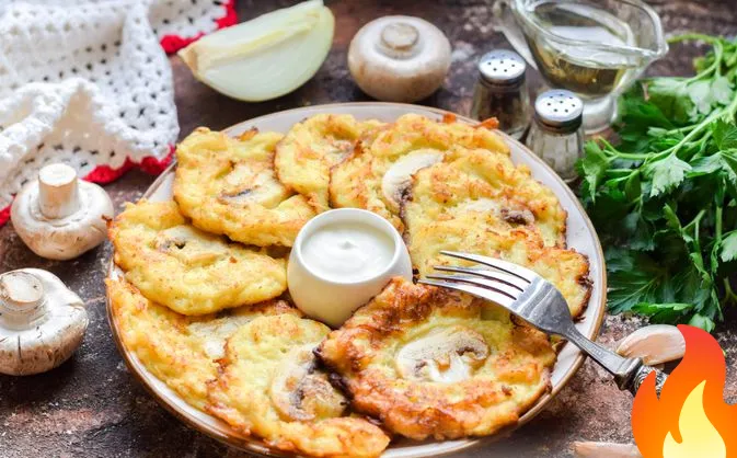 Постер Картофельные драники с грибным припёком