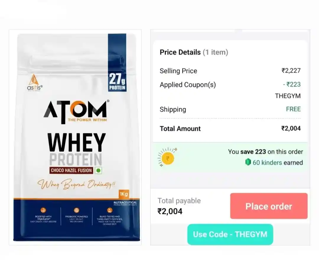 AS-IT-IS Nutrition ATOM Whey Protein Isolate and Concentrate Choco Hazel Fusion 1kg ₹2004