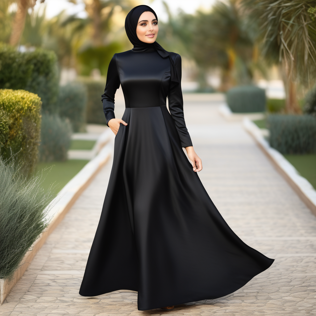Black cocktail dress - Modest elegant black evening dress designed for a hijab-wearing woman. Full-length maxi dress with A - satin black cocktail dress A-line black cocktail dress high neck black cocktail dress for wedding guest black cocktail dress