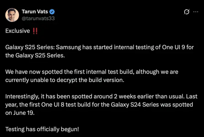 Galaxy S25 May Receive One UI 9 Sooner Than Expected