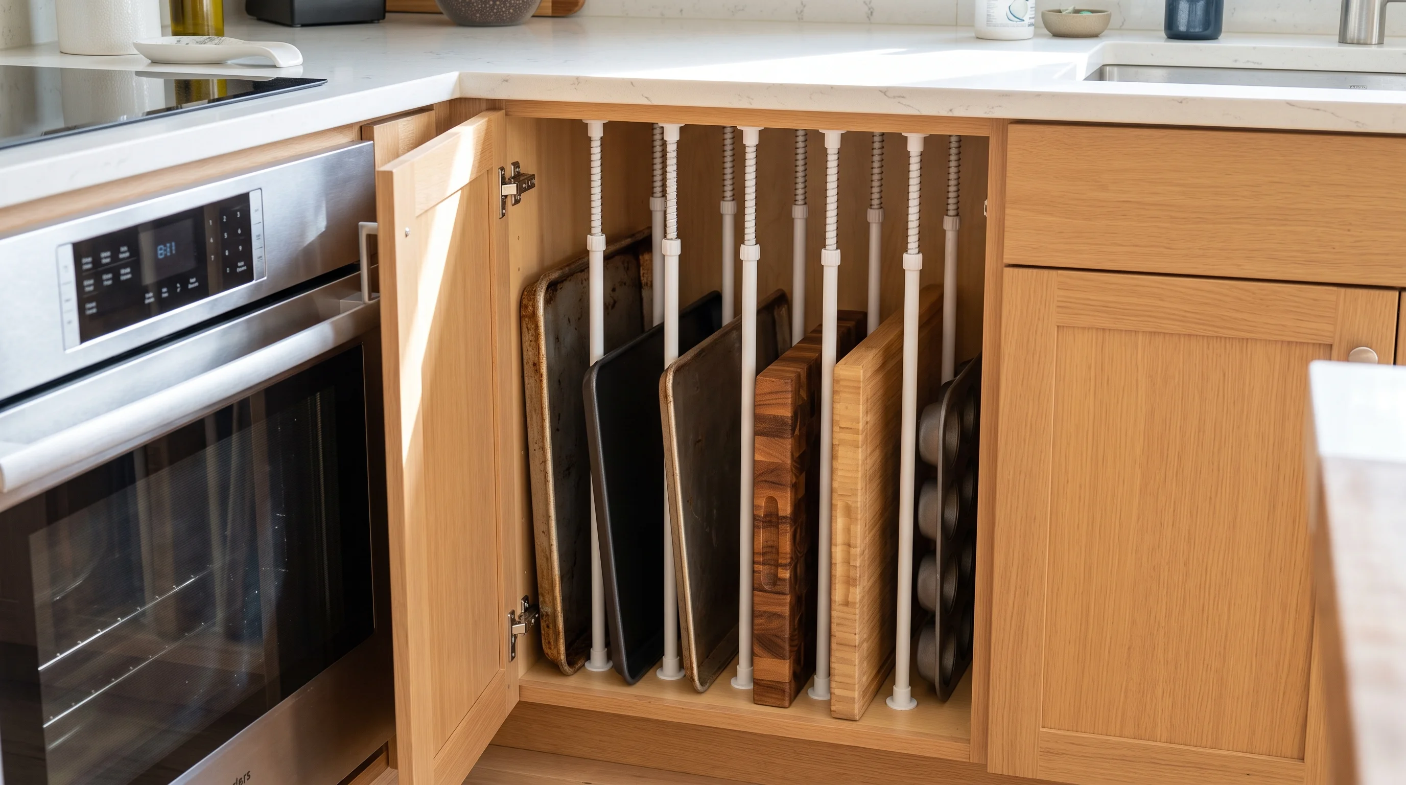 Vertical Tension Rods for Baking Sheets