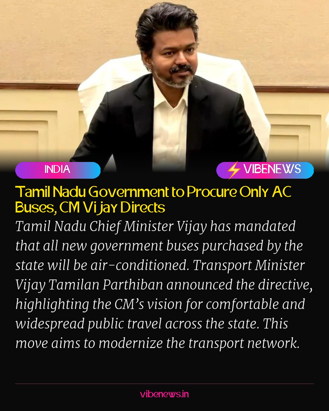 Tamil Nadu Government to Procure Only AC Buses, CM Vijay Directs