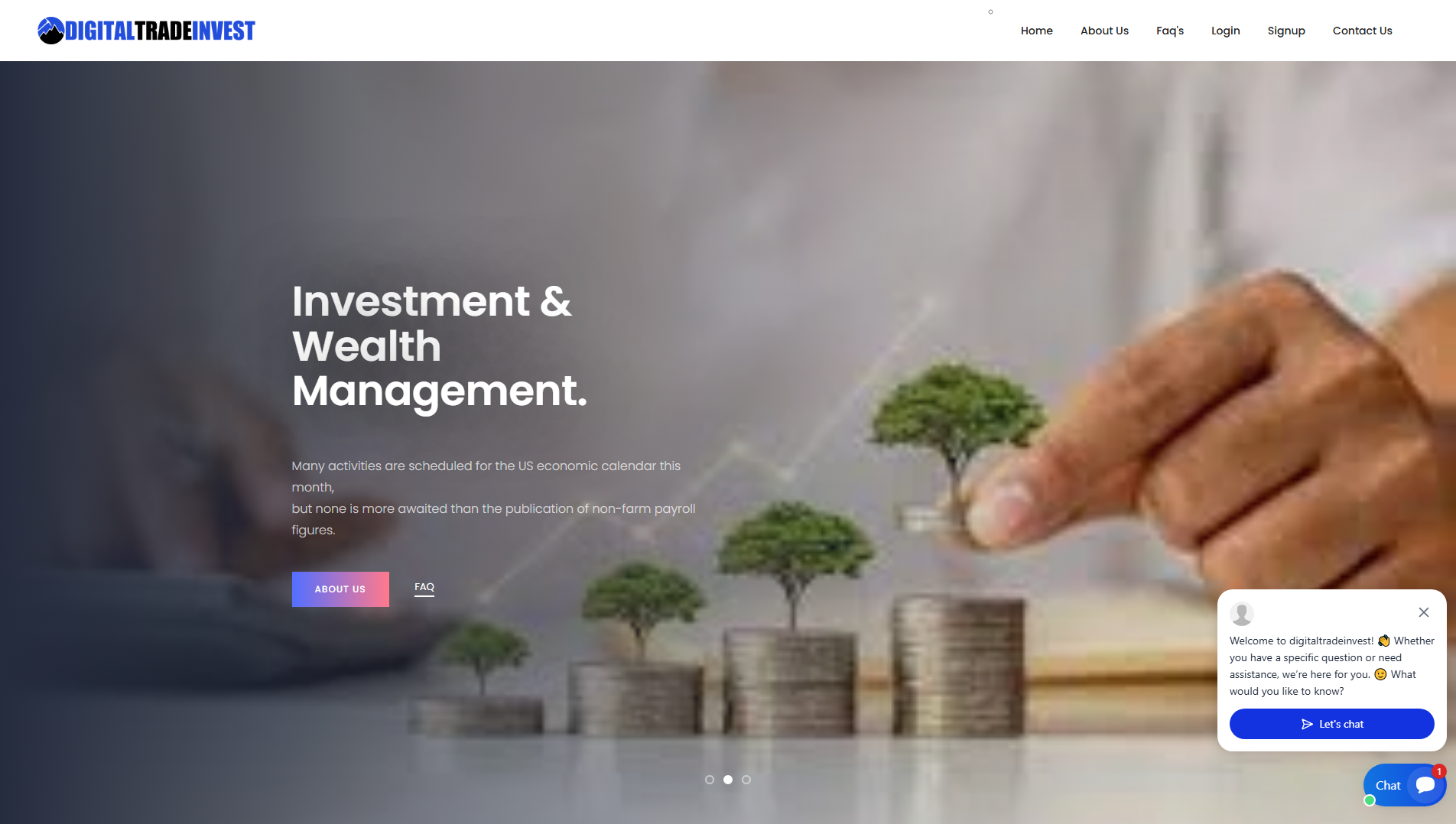 Forensic screenshot of digitaltradeinvest.org showing the phishing page layout