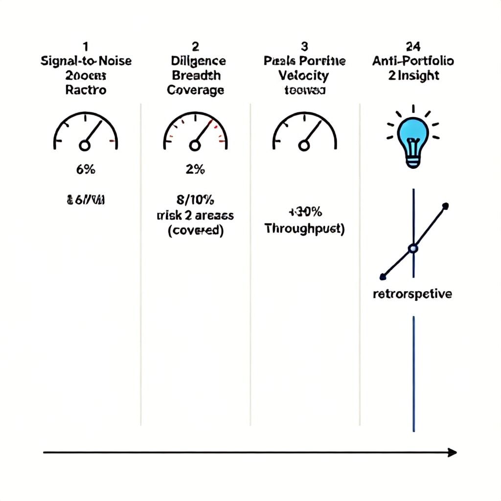 Visual scorecard of four key ROI metrics for measuring VC AI due diligence success