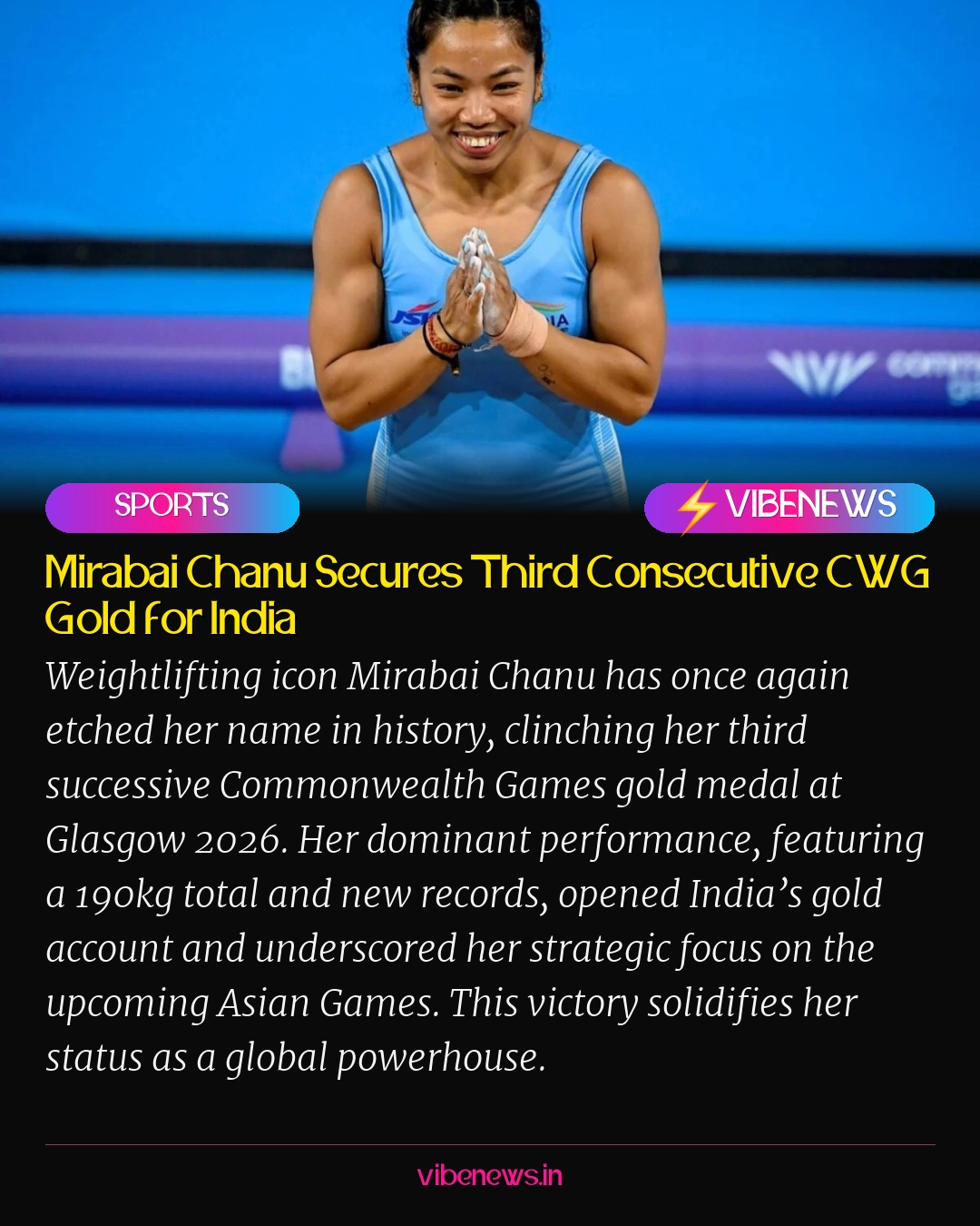 Mirabai Chanu Secures Third Consecutive CWG Gold for India