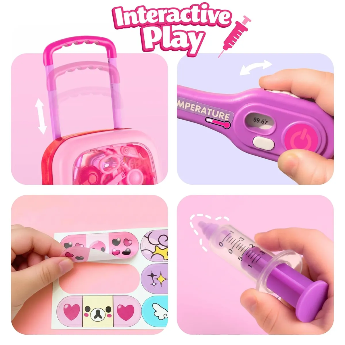 ids Premium Doctor Set Trolley, Pretend Play Doctor Set Trolley, Doctor Kit for Kids Above 3 Years, for Boys & Girls, with Interactive Instruments, Multicolor Bandage Stickers (Pink) - ToyMall Manjeri