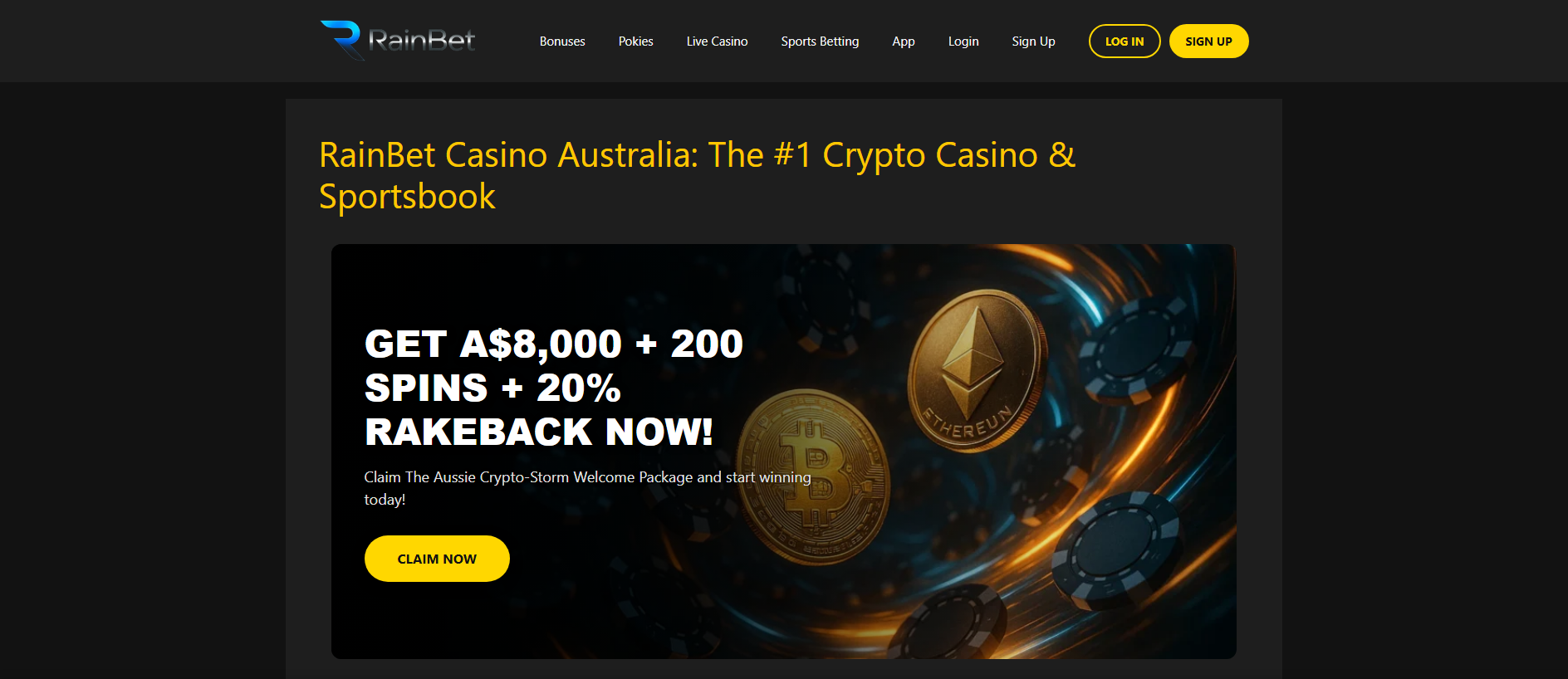 Forensic screenshot of rainbetcasino-au.com showing the phishing page layout