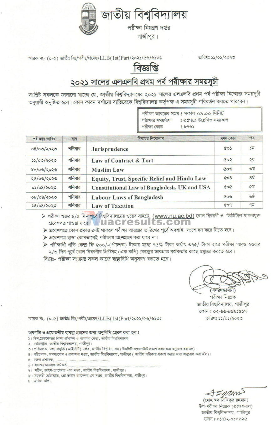 NU LLB 1st Year Year Routine 2023