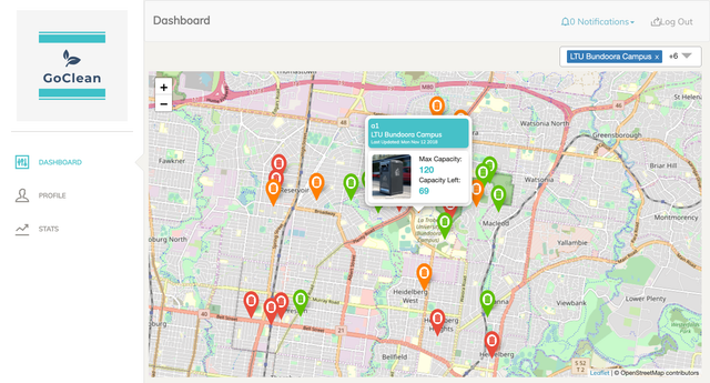 Smart Waste Management — real-time bin monitoring dashboard