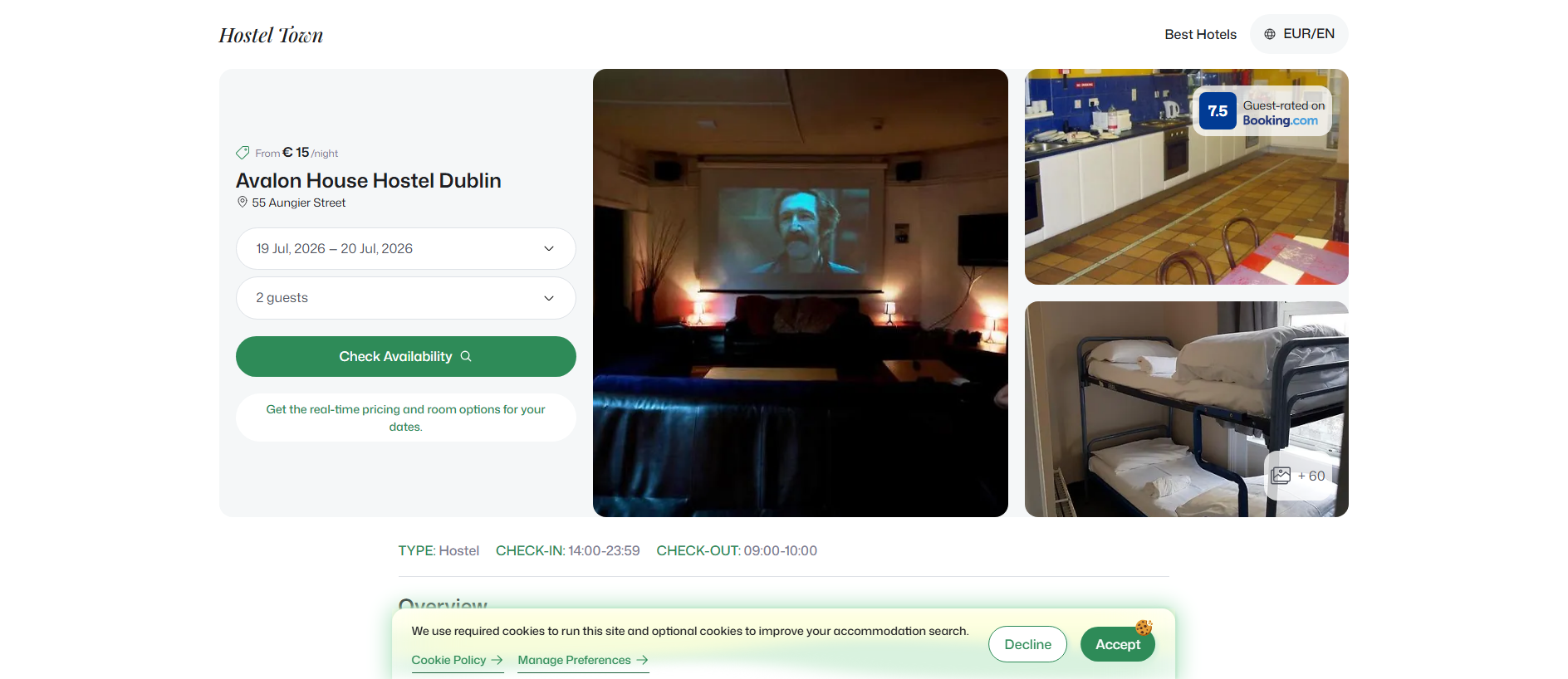 Forensic screenshot of avalonhouse.hostel.town showing the phishing page layout