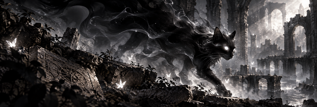 Spectral Cat Among Ancient Ruins
