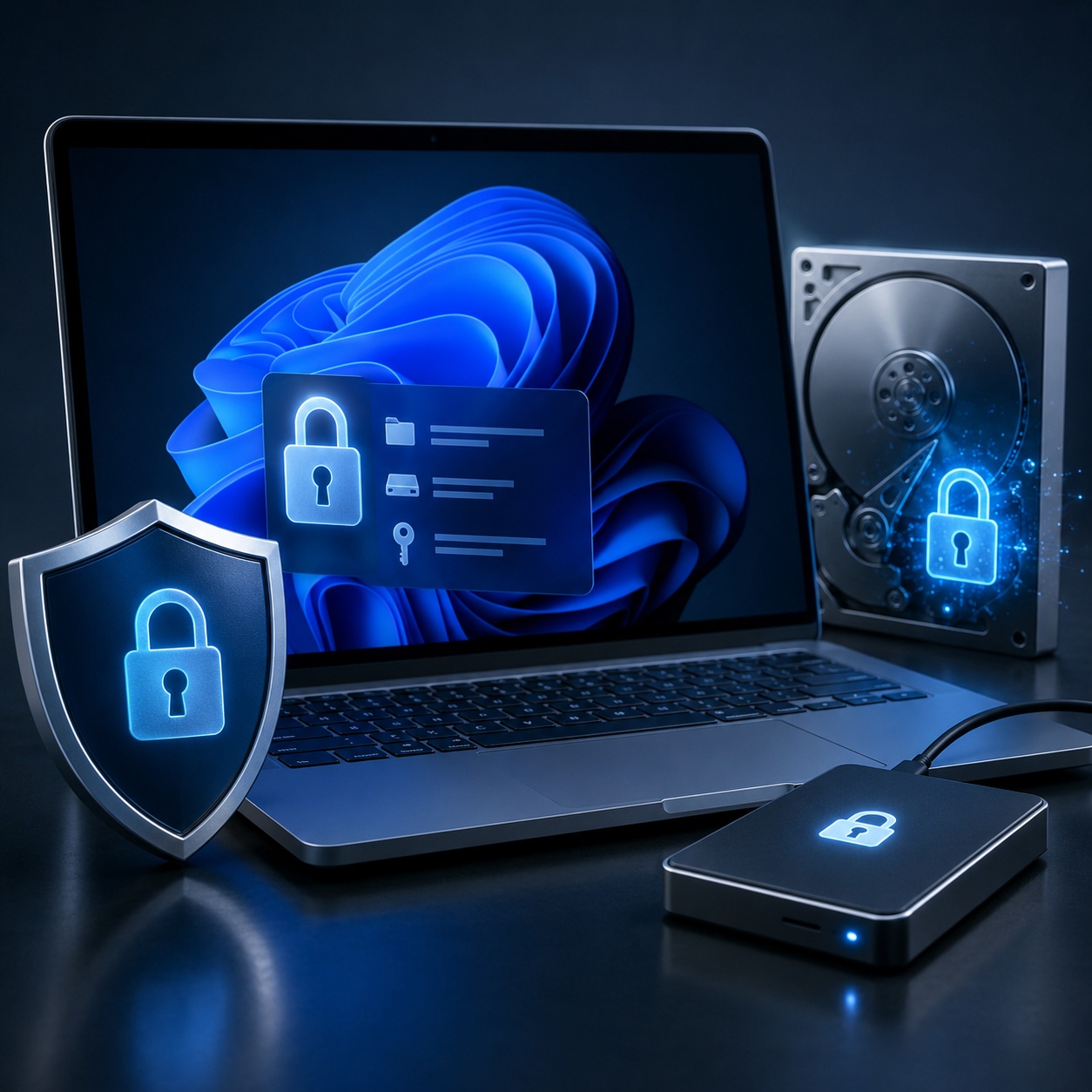 Windows 11 interface showcasing native EFS and BitLocker device encryption tools