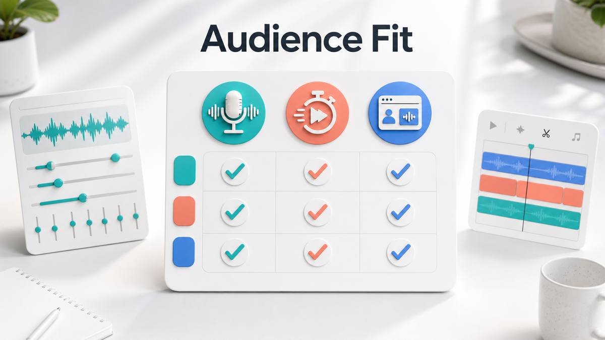 Audience fit matrix for Riverside and Descript affiliate content