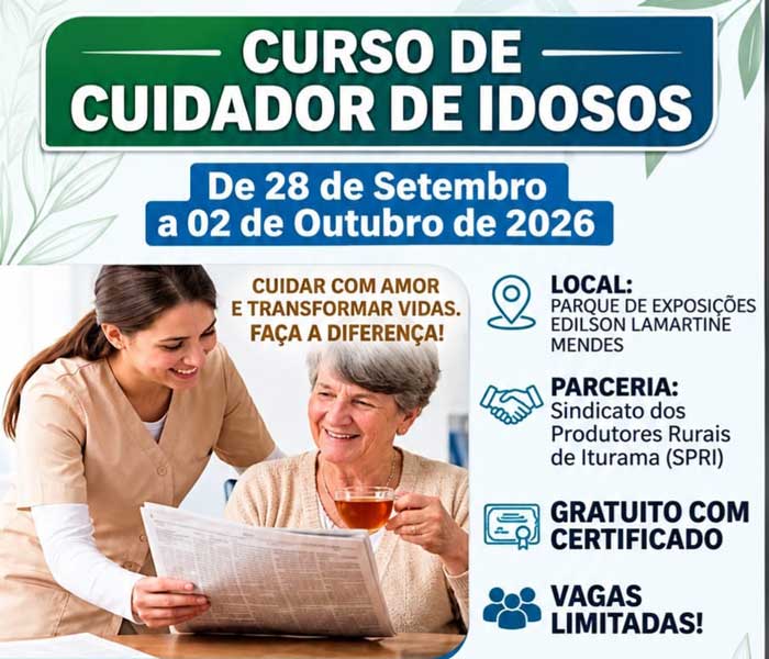 Iturama: Curso gratuito de Cuidador de Idosos será realizado no Parque de Exposições