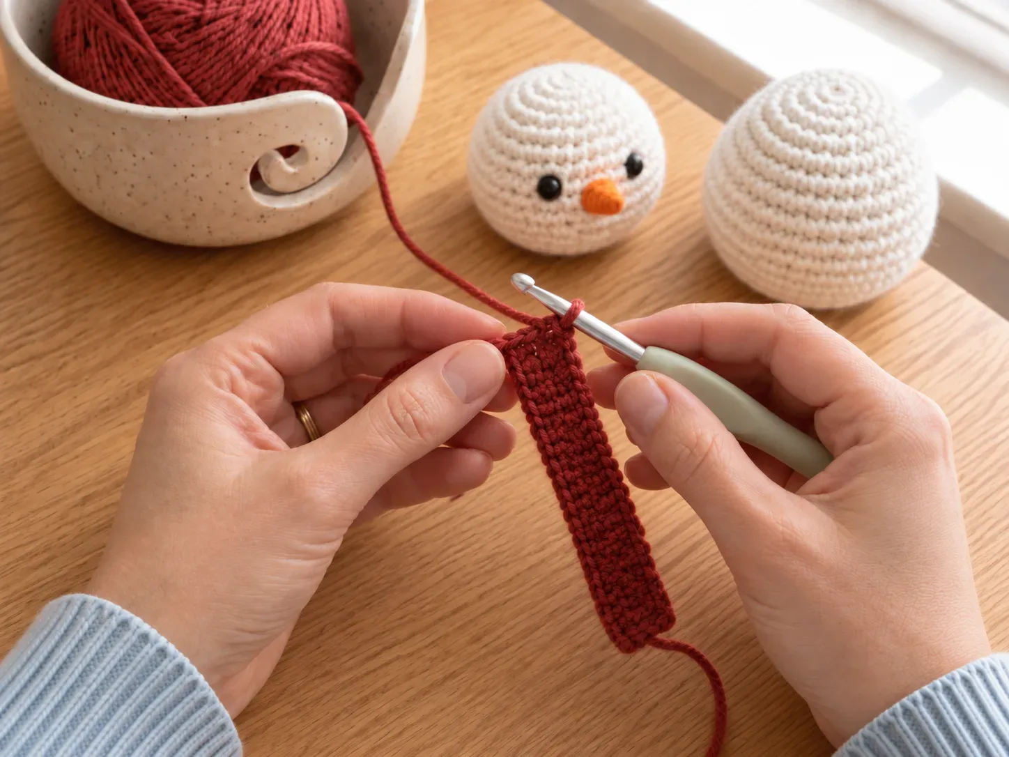 Add the scarf — Wrap or crochet a tiny scarf around the neck.