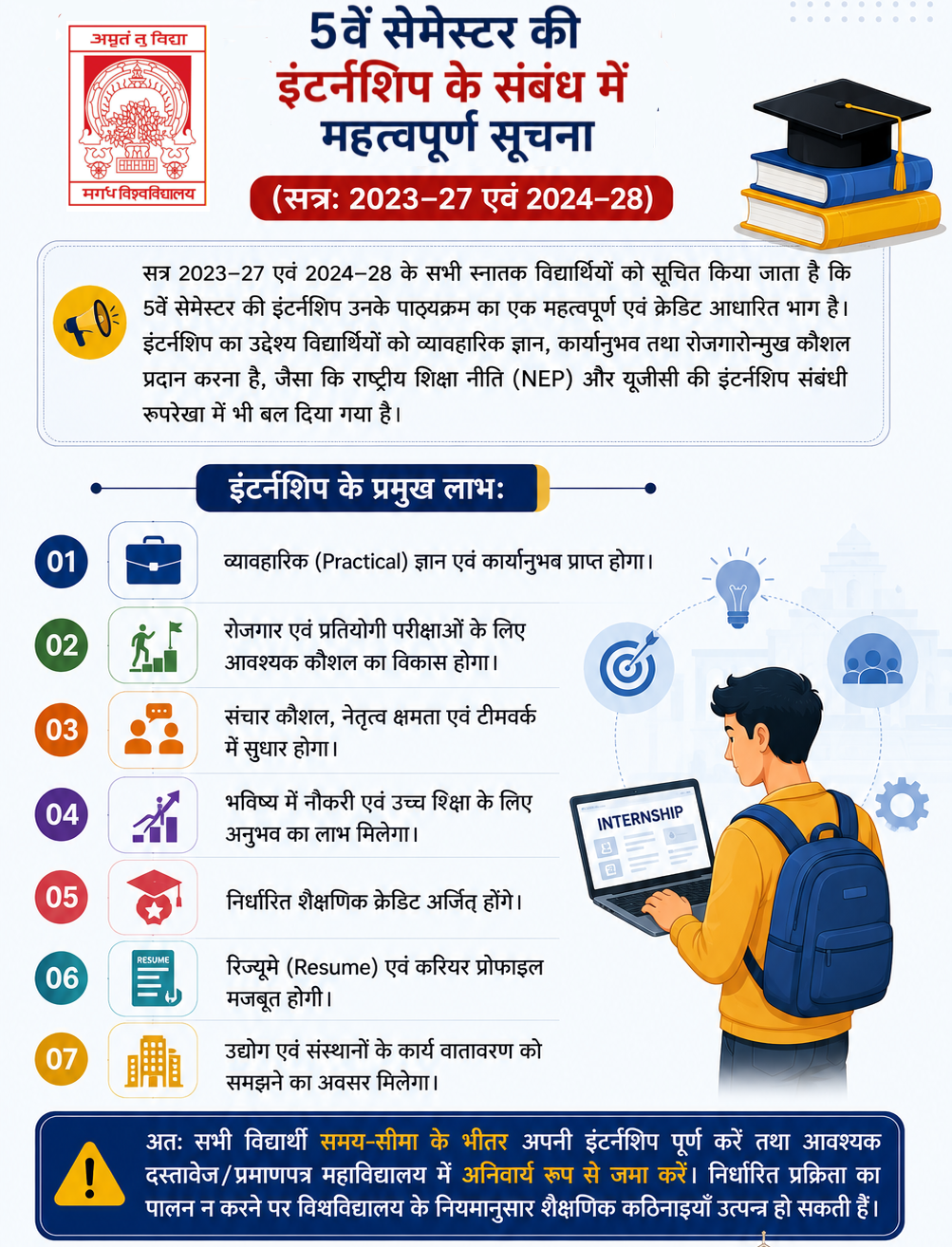 5वें सेमेस्टर की इंटर्नशिप महत्वपूर्ण सूचना