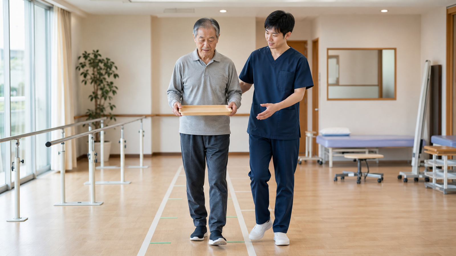 トレーを持ちながら歩く生活動作を用いた二重課題練習