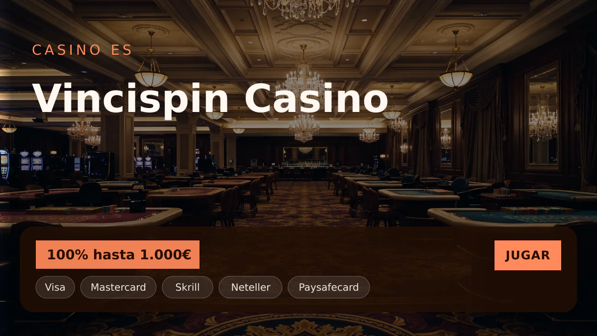 Vincispin Casino — bono de bienvenida 100% hasta 1.000€ + 350 FS, pagos: Visa, Mastercard, Skrill, Neteller, Paysafecard