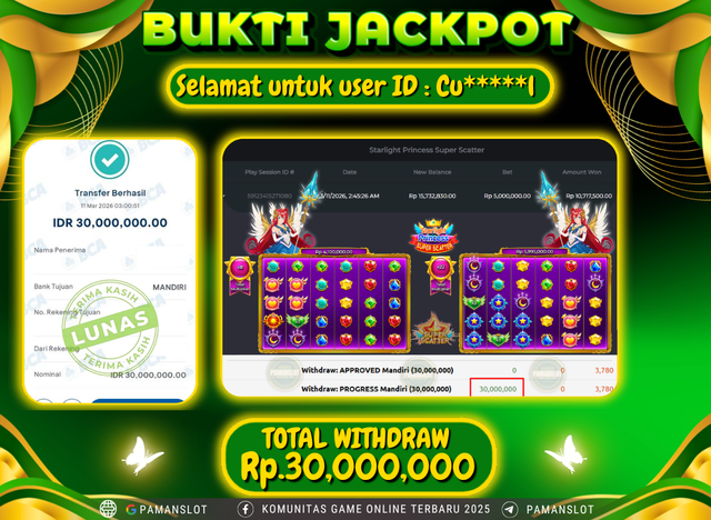 PAMANSLOT JACKPOT Game Starlight Princess Super Scatter Rp.30,000,000- LUNAS