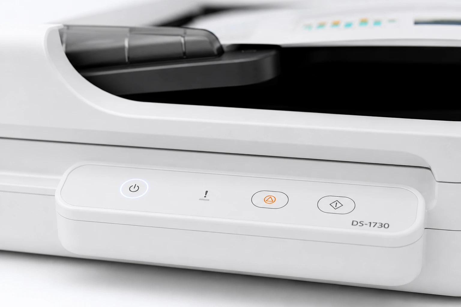 Epson WorkForce DS-1730 A4 Flatbed Document Scanner with Duplex ADF — control panel close-up
