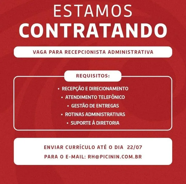 Recepcionista Administrativa No Picinin