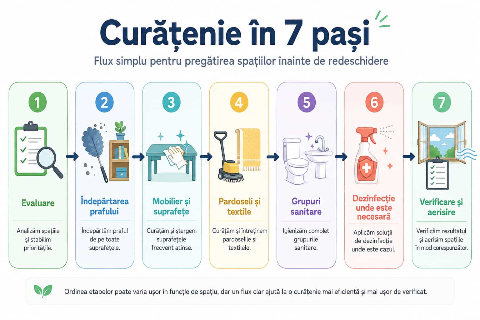 Etapele curățeniei într-o școală sau grădiniță