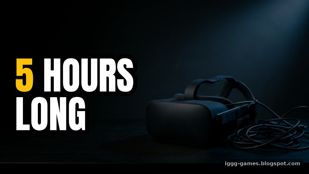 Illustration of a virtual reality headset with text reading 5 hours long