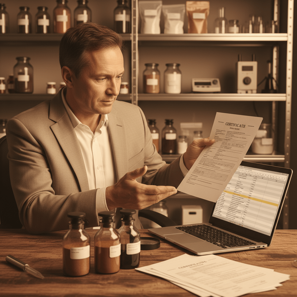 Procurement review of glycerine quality documents and sample bottles