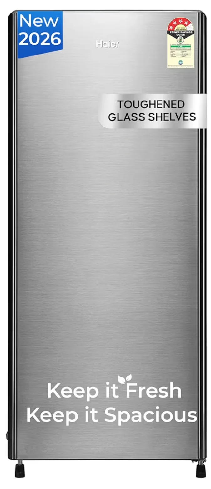 Haier 190 L 4 Star Direct Cool Single Door Refrigerator with Fast Ice Making, Easy Clean Back, Large Vegetable Box (HED-204TDSA-N, Dazzle Steel, 2026 Model)