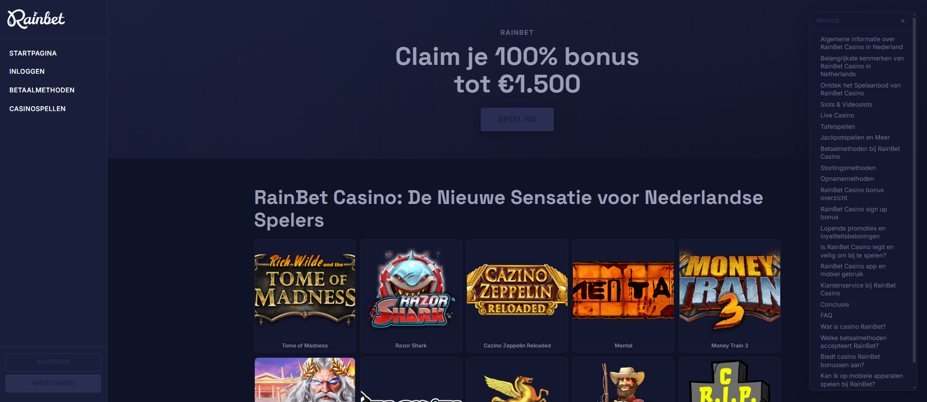 Forensic screenshot of rainbet-casino-nederland.com showing the phishing page layout